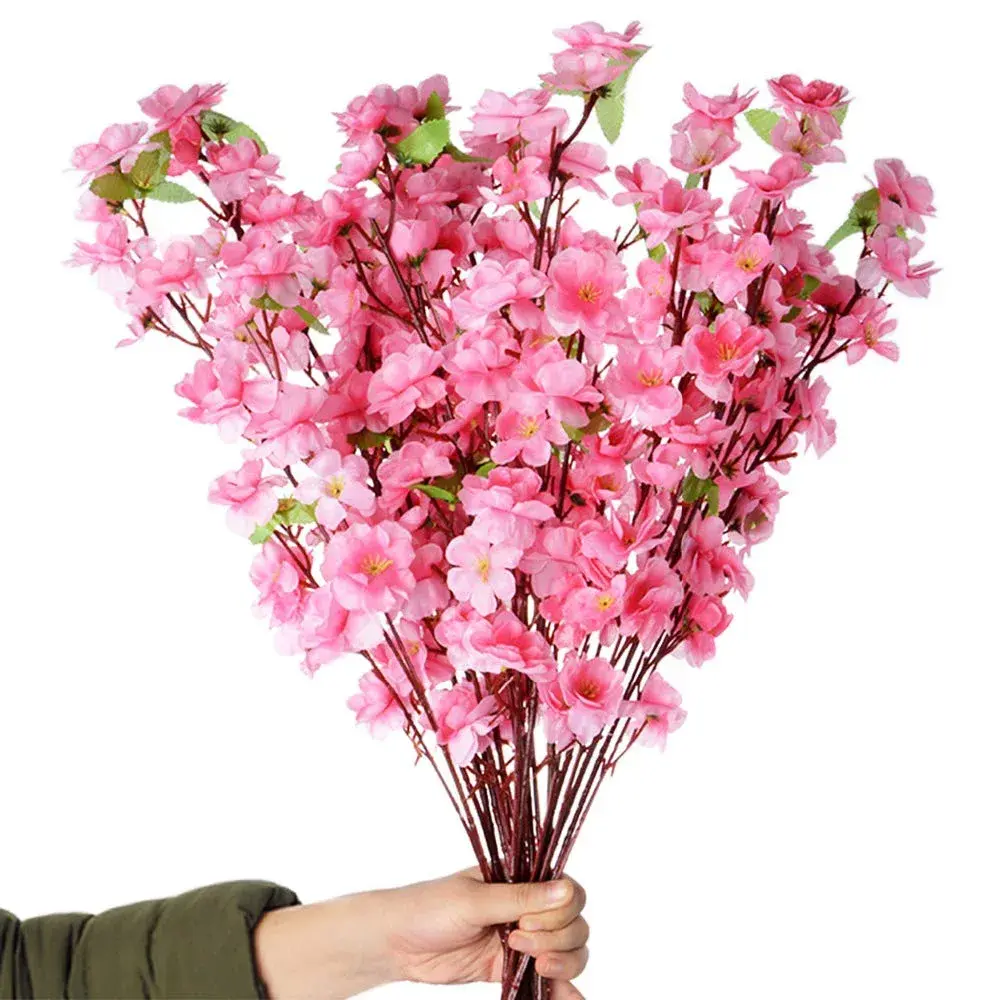 Garifon 10Pcs Artificial Peach Blossom Flowers 60cm (23in) | Silk & Plastic Stems for Wedding & Home Decor - view 2