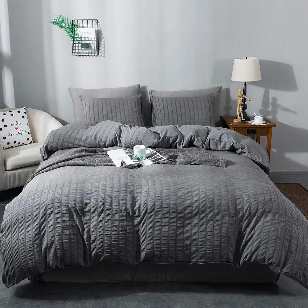 AveLom Dark Gray Seersucker Duvet Cover Twin Size | Microfiber Textured Bedding - main product image