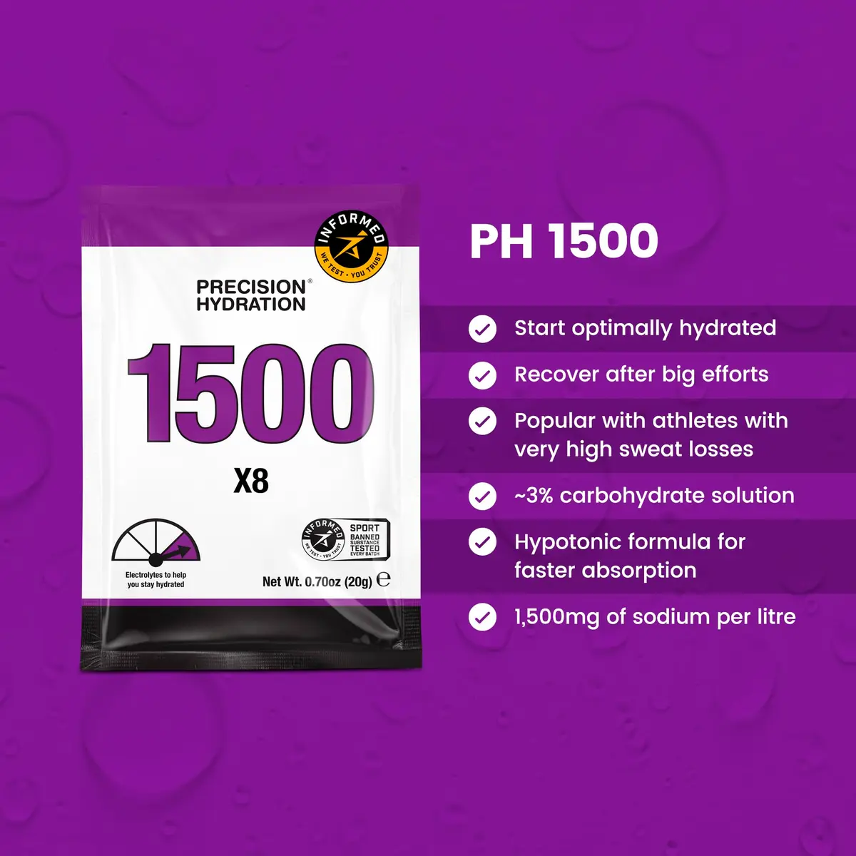 Precision Hydration Electrolyte Powder - No Artificial Ingredients, Multi Strength Hydration Packets, 80 Packets (1500mg/L) | Gluten Free - view 2