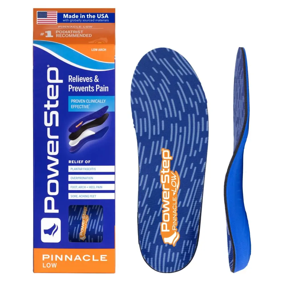 PowerStep Pinnacle Low Arch Support Insoles | Flat Feet & Plantar Fasciitis Relief, Made in USA (Men's 4-4.5 / Women's 6-6.5) - main product image