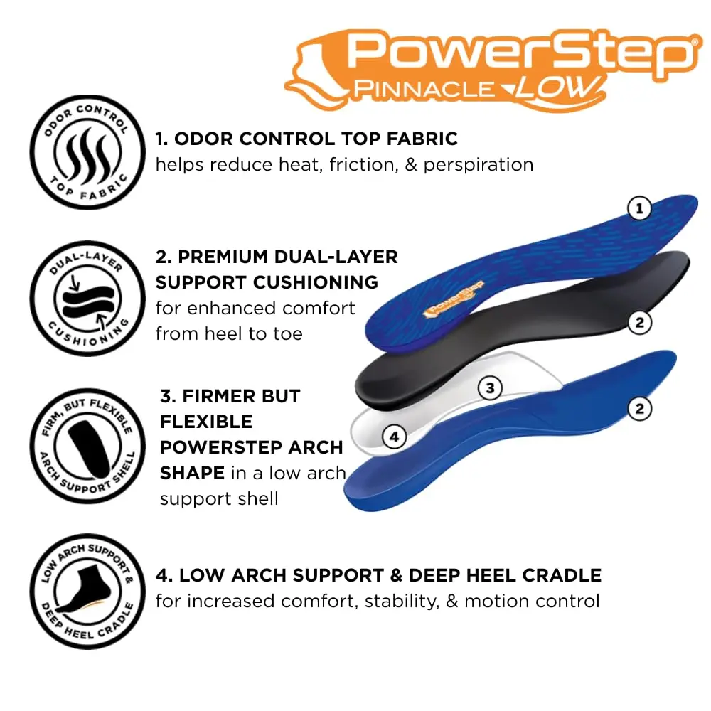 PowerStep Pinnacle Low Arch Support Insoles | Flat Feet & Plantar Fasciitis Relief, Made in USA (Men's 4-4.5 / Women's 6-6.5) - view 3