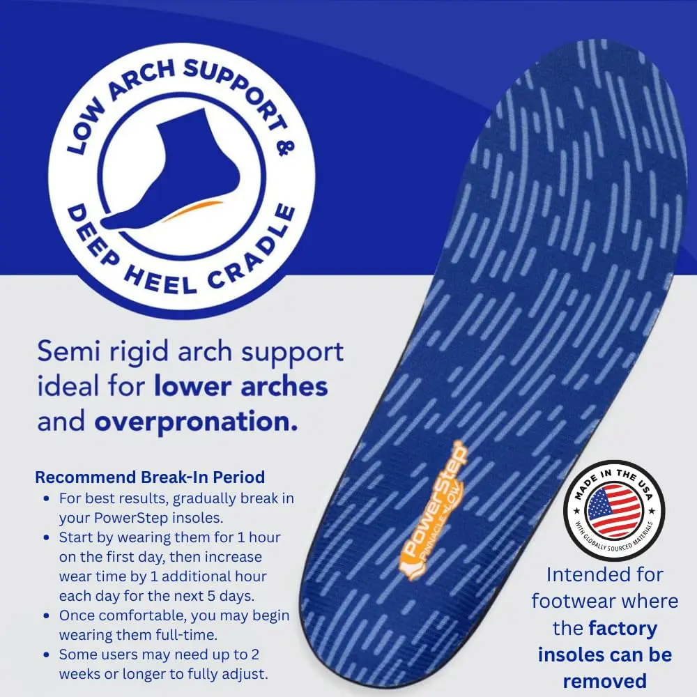PowerStep Pinnacle Low Arch Support Insoles | Flat Feet & Plantar Fasciitis Relief, Made in USA (Men's 4-4.5 / Women's 6-6.5) - view 4