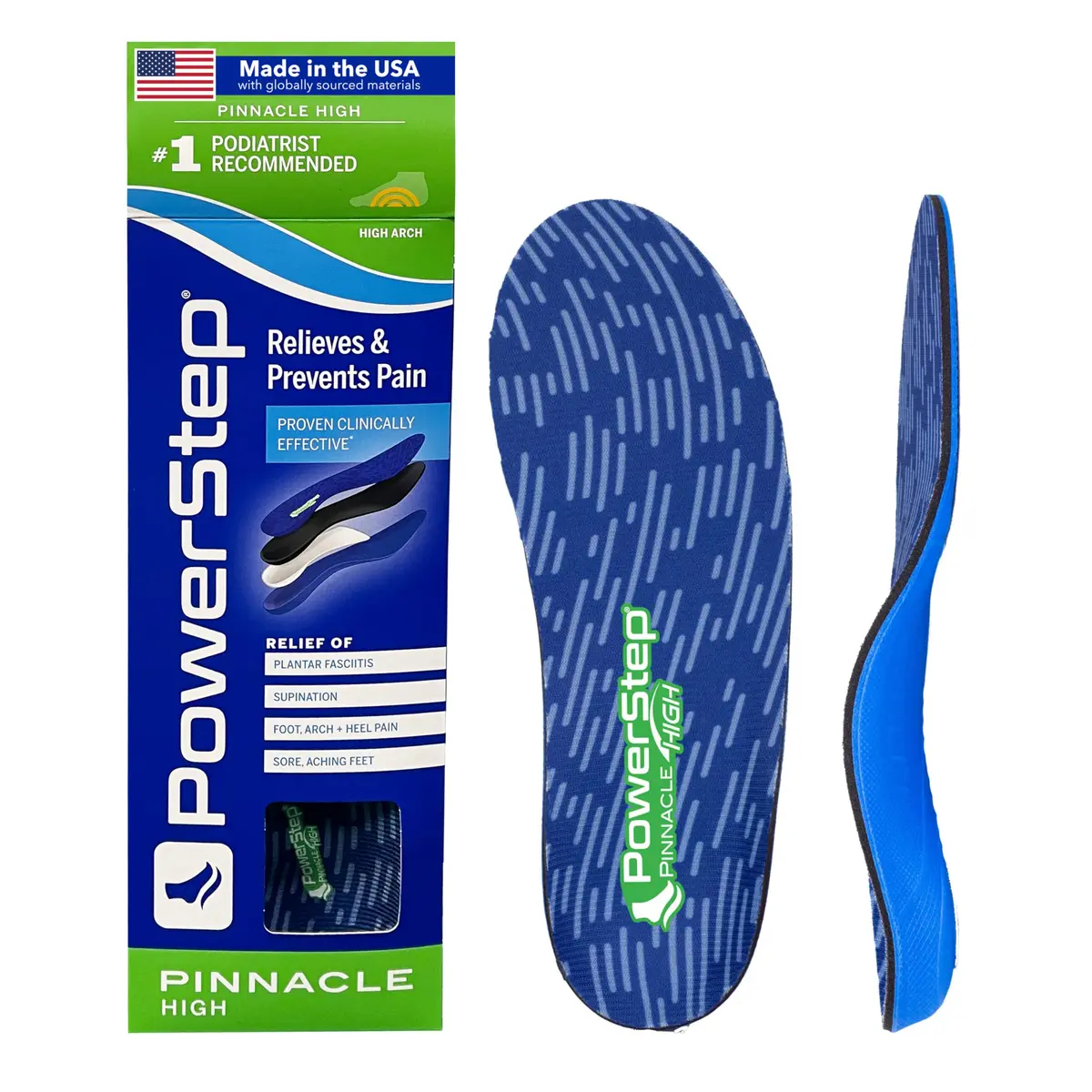 PowerStep Pinnacle High Arch Orthotic Insoles | Plantar Fasciitis & Heel Pain Relief (Men's 10-10.5, Women's 12) | Made in USA - main product image
