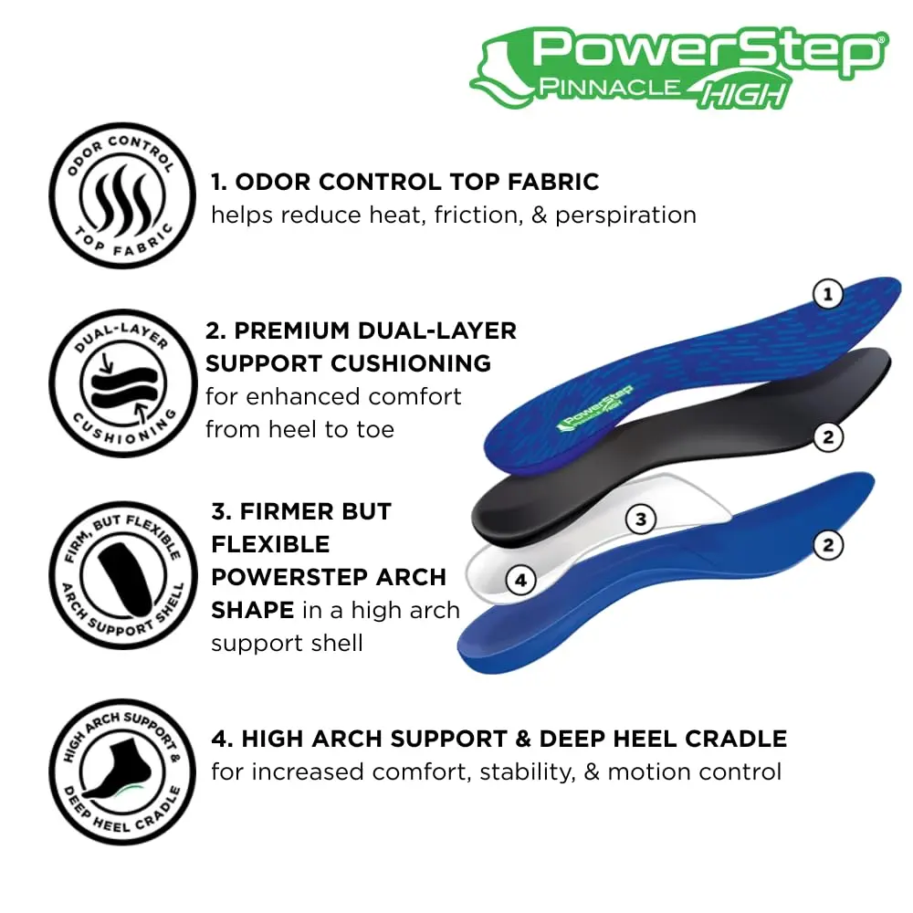 PowerStep Pinnacle High Arch Orthotic Insoles | Plantar Fasciitis & Heel Pain Relief (Men's 10-10.5, Women's 12) | Made in USA - view 3