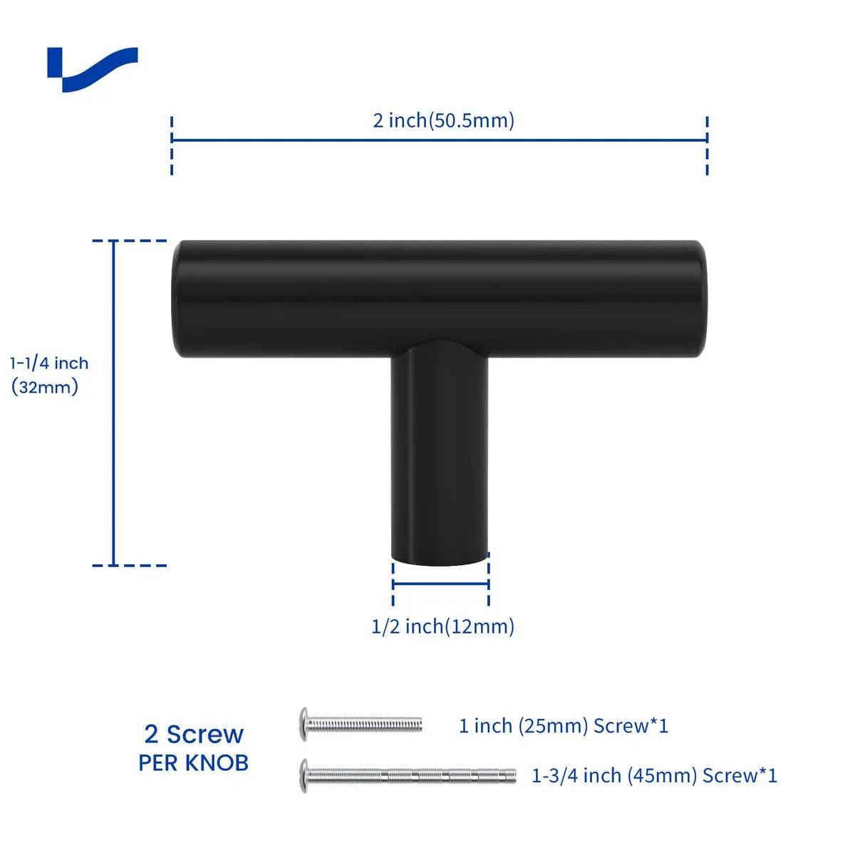 LONTAN 12 Pack Black Cabinet Knobs | Stainless Steel, 2 Inch, Modern Hardware - view 3