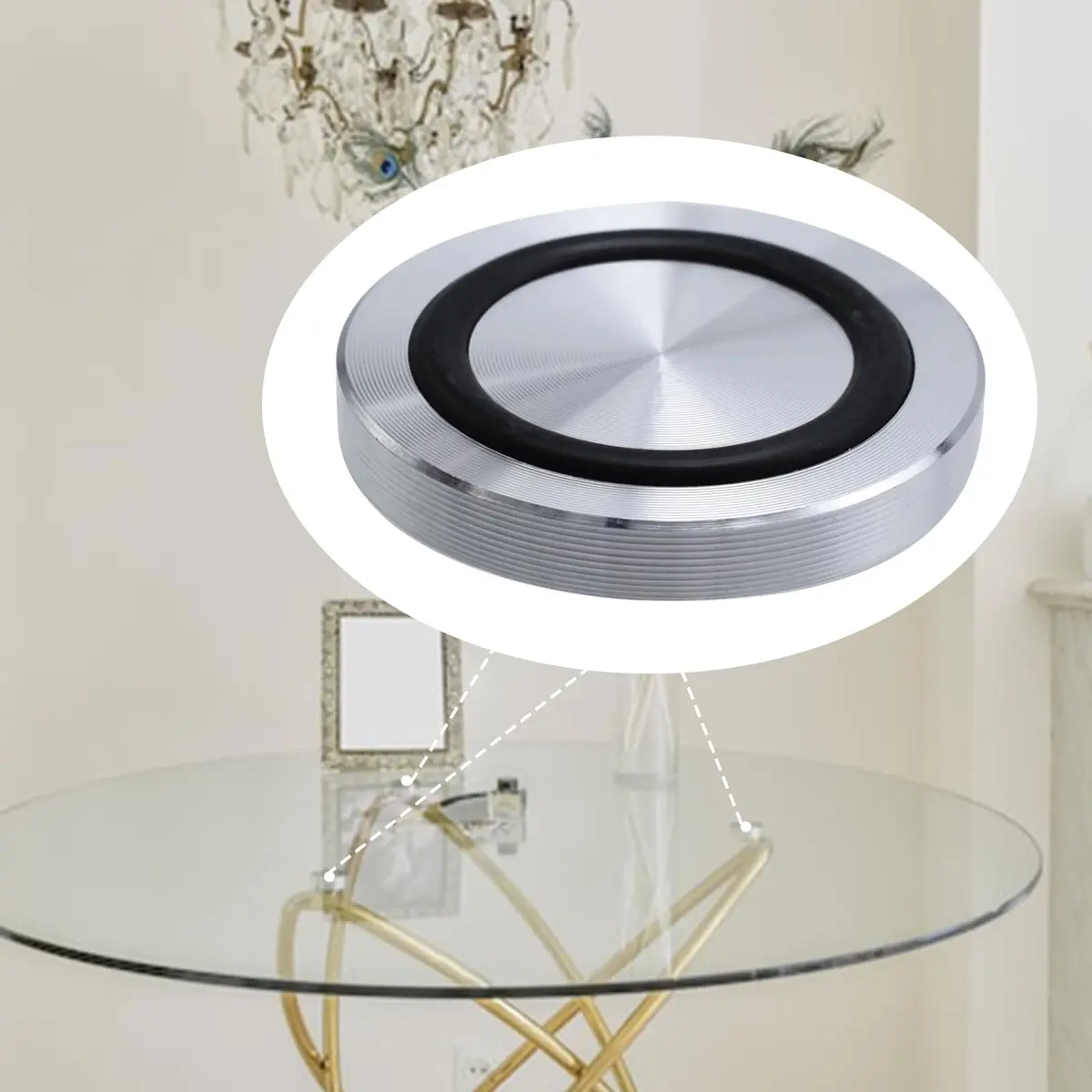 Antrader Aluminum Disc with Anti-slip Rubber Ring 40mm x 7mm | Glass Table Top Adapter for Furniture - view 2