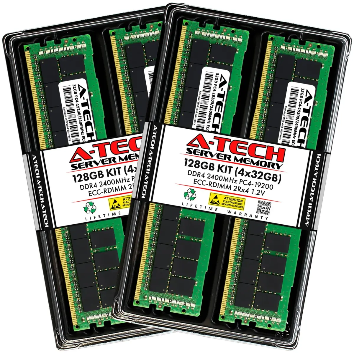 A-Tech 128GB Kit (4x32GB) DDR4 2400MHz ECC RDIMM 2Rx4 Dual Rank 1.2V Server & Workstation RAM - main product image
