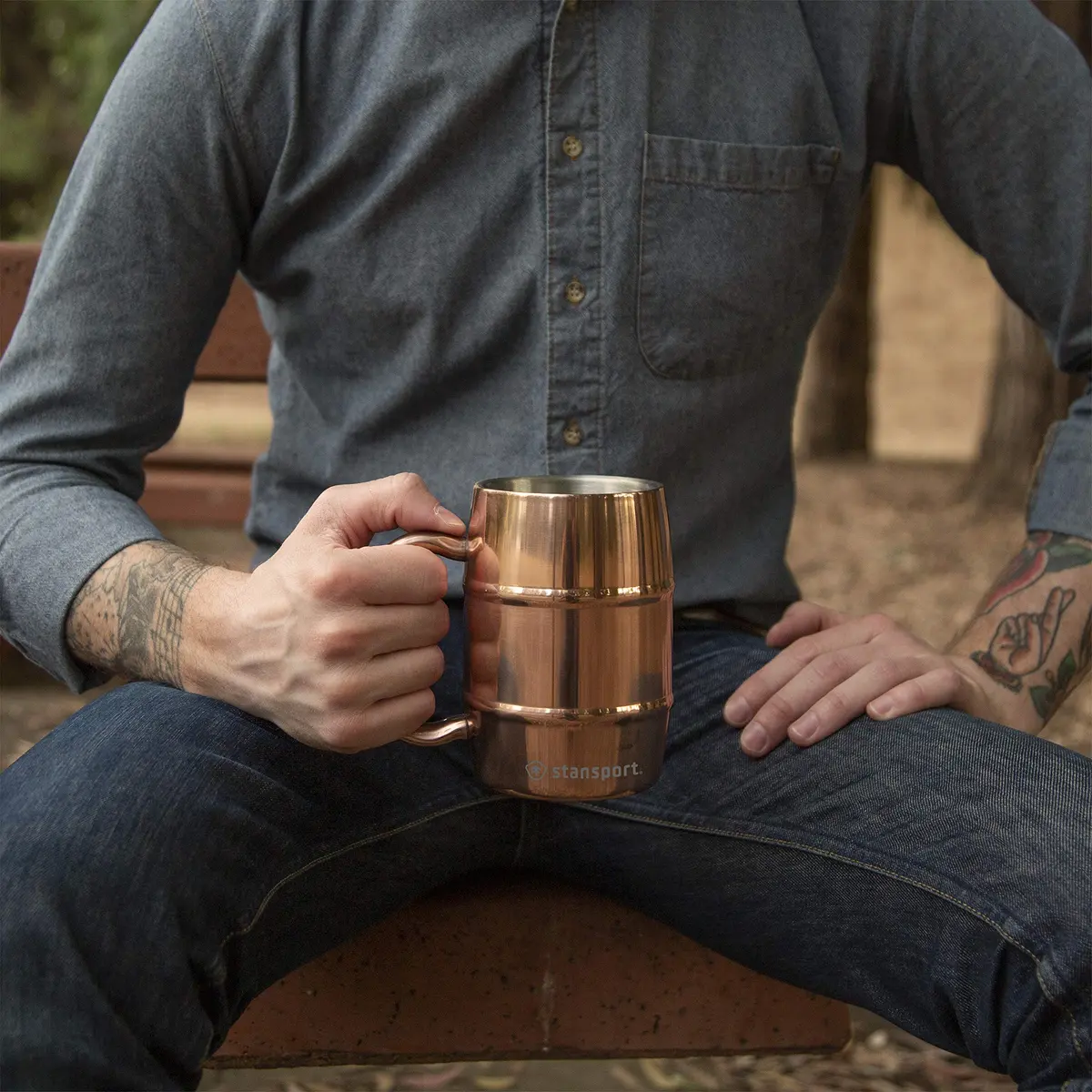 Stansport Stainless Steel Mug - Copper | 16 oz Insulated Camping Cup with Spill-Resistant Lid - view 3