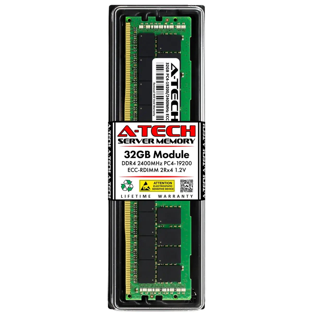 A-Tech 32GB DDR4 2400MHz ECC RDIMM 2Rx4 Dual Rank 1.2V Server & Workstation RAM Module | 2400MHz PC4-19200 ECC Registered DIMM - main product image