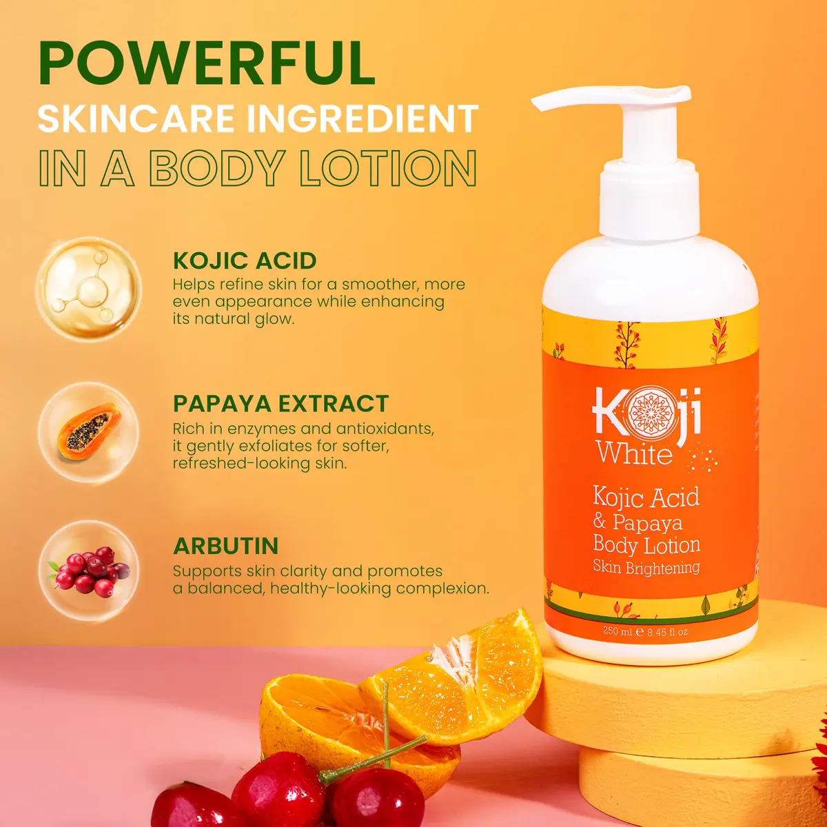 Koji White Kojic Acid & Papaya Body Lotion 8.45 Fl Oz (2 Bottles) Brightening & Moisturizing - view 3