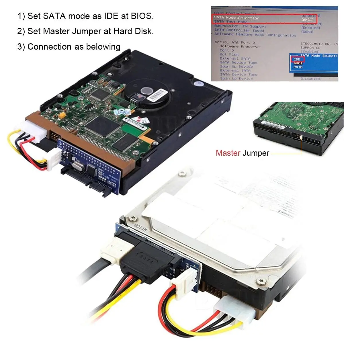 cablecc IDE/PATA 40Pin Disk to SATA Female Converter Adapter 3.5" | Supports Up to 1000GB HDD/SSD - view 2