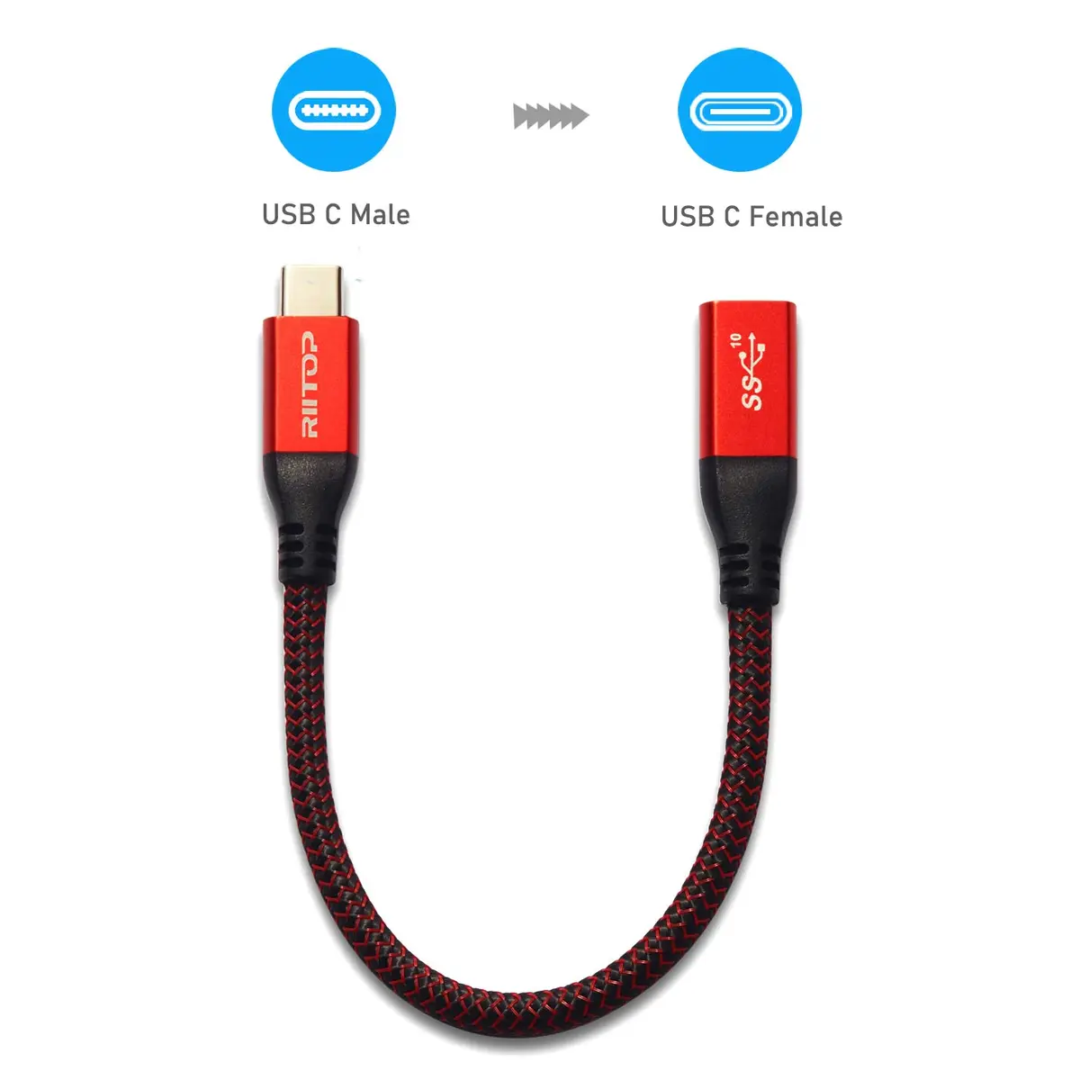 RIITOP USB C Extension Cable Short 2-Pack | 7.8inch Braided Cord for Nintendo Switch, MacBook Pro, Data & Charging - view 2