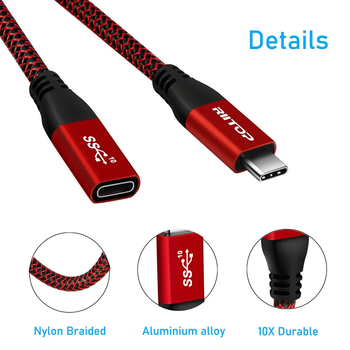 RIITOP USB C Extension Cable Short 2-Pack | 7.8inch Braided Cord for Nintendo Switch, MacBook Pro, Data & Charging - view 3