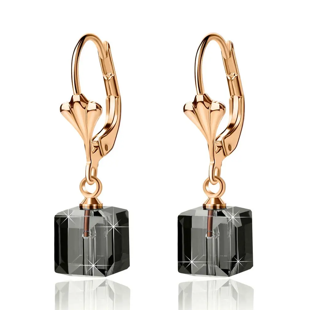 EVEVIC Austrian Crystal Cube Drop Leverback Earrings for Women | Modern Geometric Crystal Jewelry - main product image