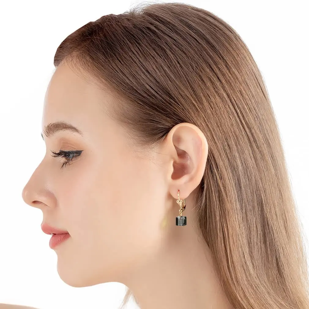 EVEVIC Austrian Crystal Cube Drop Leverback Earrings for Women | Modern Geometric Crystal Jewelry - view 2