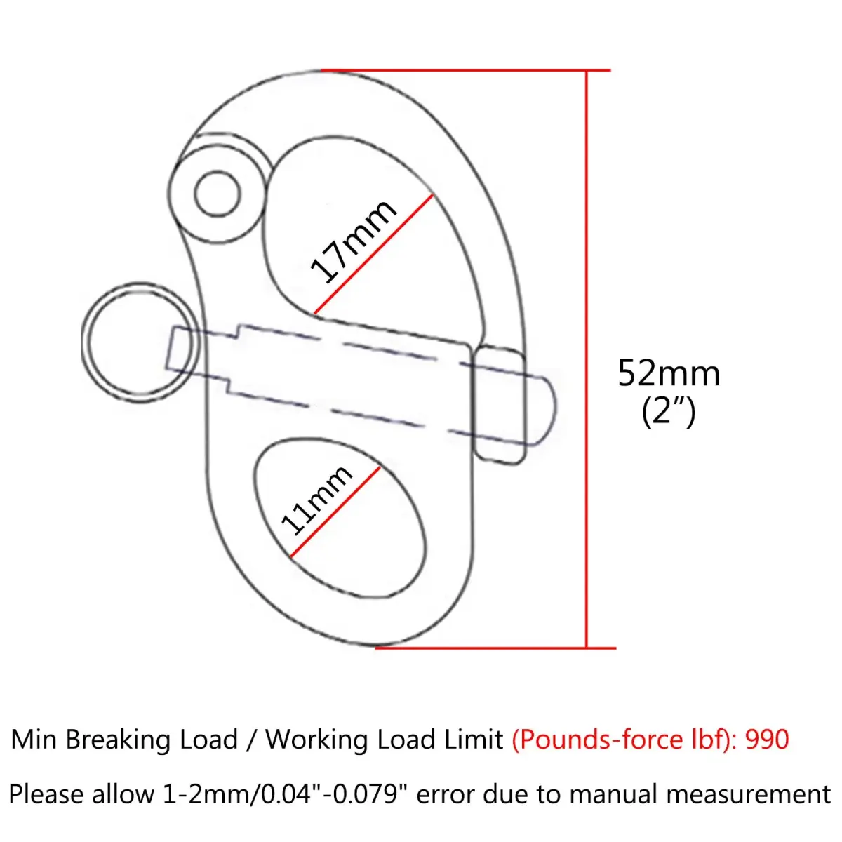 NRC&XRC 2" (52mm) 316 Stainless Steel Fixed Bail Snap Shackle Pair | Marine Grade Rigging Hardware - view 2