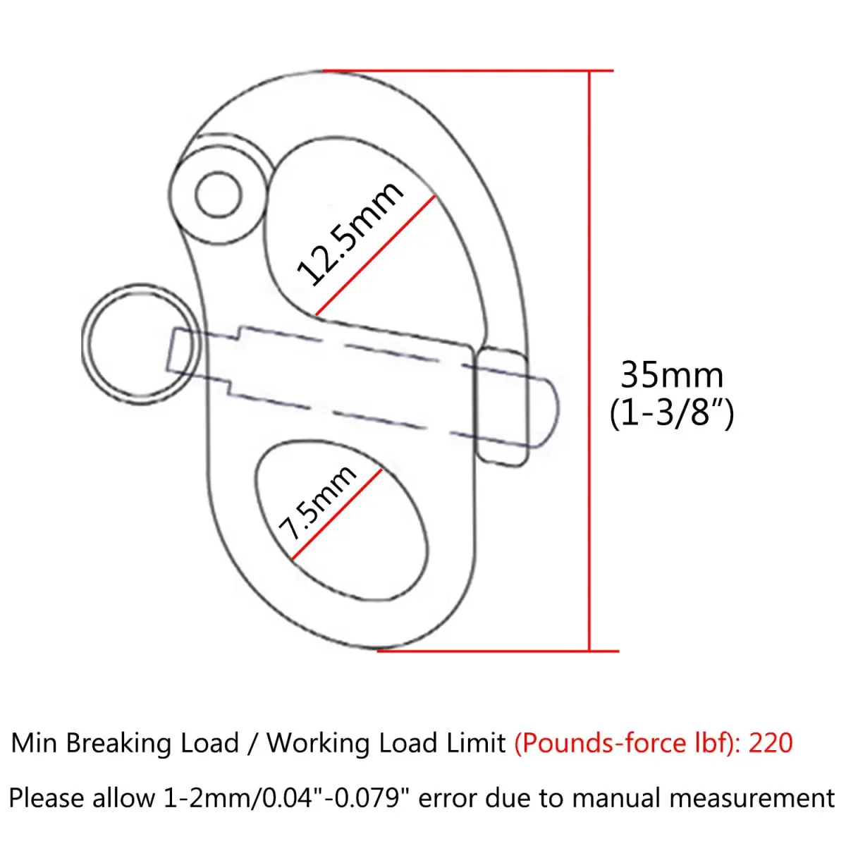 NRC&XRC 316 Stainless Steel Fixed Bail Snap Shackle 35mm (1.38") | Marine Grade for Sailing & Bracelets - view 2