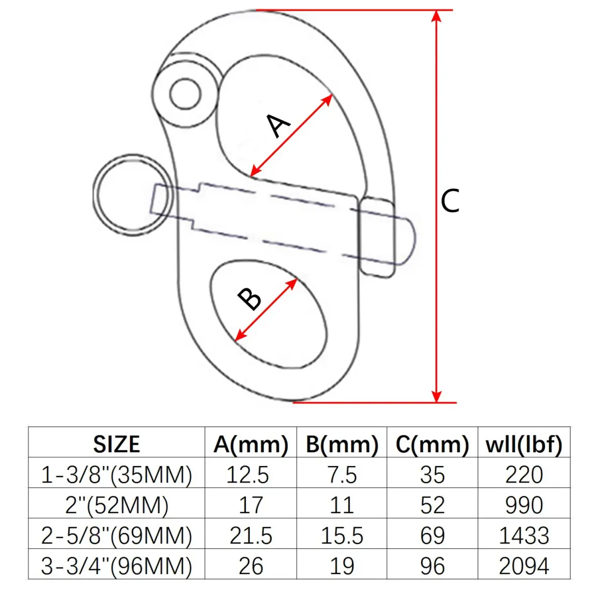 NRC&XRC 316 Stainless Steel Fixed Bail Snap Shackle 35mm (1.38") | Marine Grade for Sailing & Bracelets - view 3