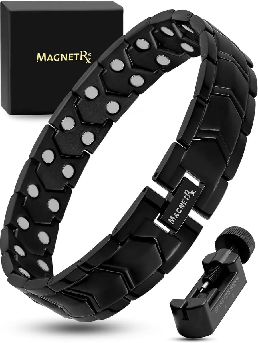 MagnetRX Ultra Strength Magnetic Bracelet for Men (Black) 23cm (9.0 inches) | 38 x 3500 Gauss Neodymium Magnets - main product image