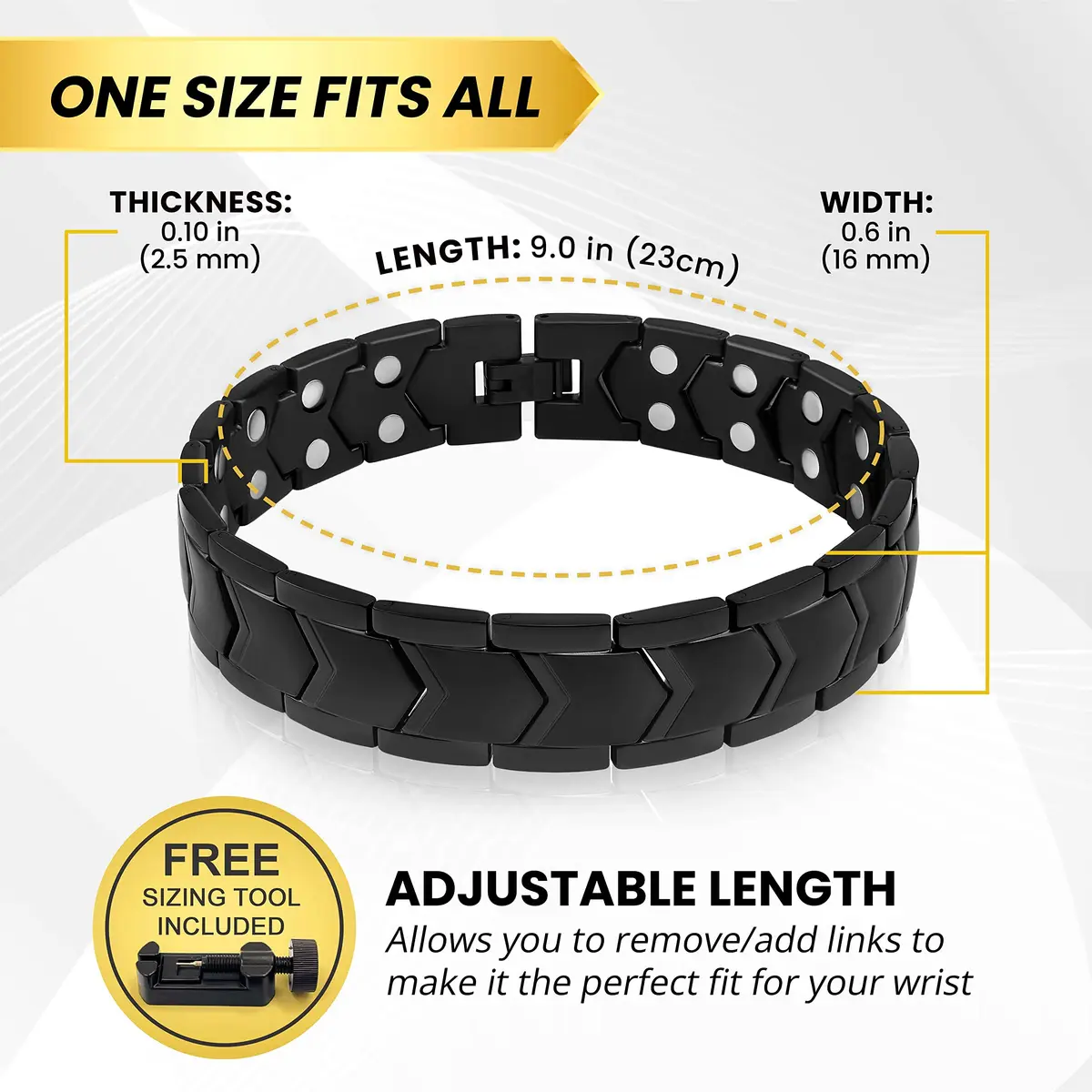 MagnetRX Ultra Strength Magnetic Bracelet for Men (Black) 23cm (9.0 inches) | 38 x 3500 Gauss Neodymium Magnets - view 5