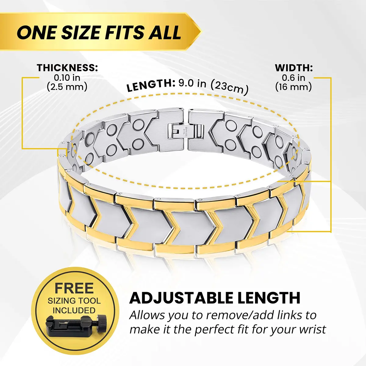MagnetRX Ultra Strength Magnetic Bracelet for Men Gold/Silver 23cm (9 inches) | 38 Gauss Magnets for Wellbeing - view 5