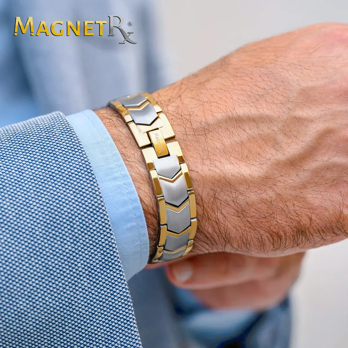 MagnetRX Ultra Strength Magnetic Bracelet for Men Gold/Silver 23cm (9 inches) | 38 Gauss Magnets for Wellbeing - view 7
