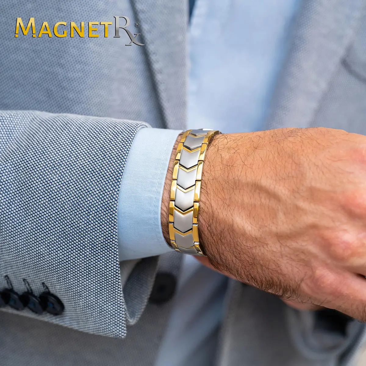 MagnetRX Ultra Strength Magnetic Bracelet for Men Gold/Silver 23cm (9 inches) | 38 Gauss Magnets for Wellbeing - view 2