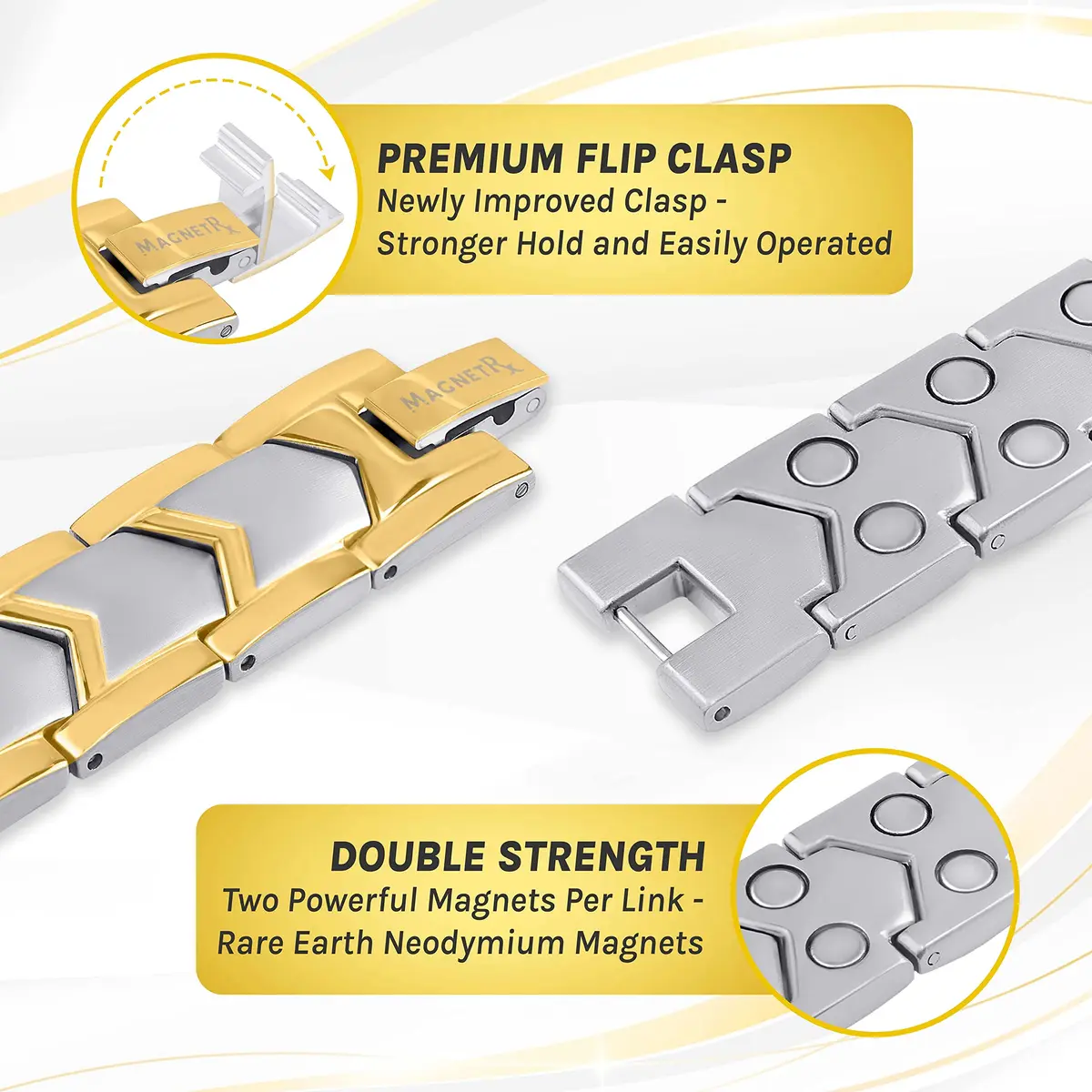 MagnetRX Ultra Strength Magnetic Bracelet for Men Gold/Silver 23cm (9 inches) | 38 Gauss Magnets for Wellbeing - view 4