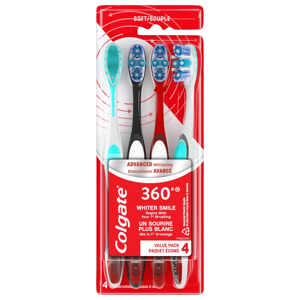 Colgate 360 Advanced Whitening Soft Toothbrush Pack with Cheek and Tongue Cleaner, 4 Count | Dermatologist Tested - view 7