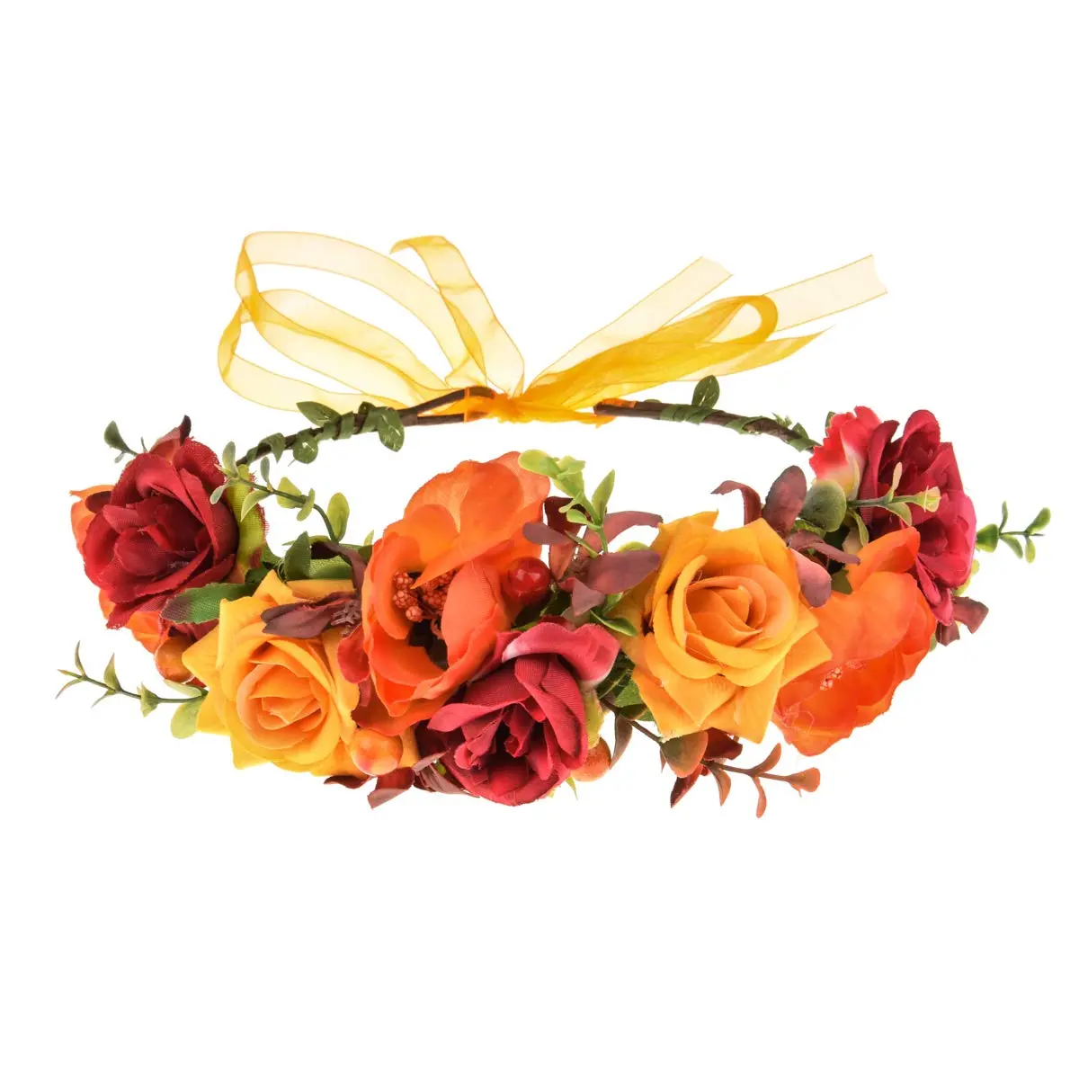 Vividsun Floral Crown Headpiece Yellow Red | Handmade Flower Wreath for Weddings & Festivals - main product image