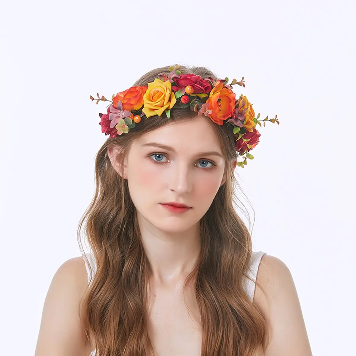 Vividsun Floral Crown Headpiece Yellow Red | Handmade Flower Wreath for Weddings & Festivals - view 5