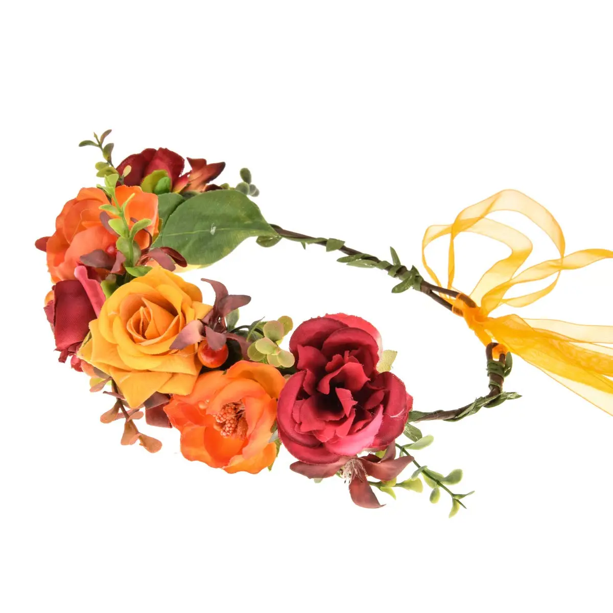Vividsun Floral Crown Headpiece Yellow Red | Handmade Flower Wreath for Weddings & Festivals - view 2