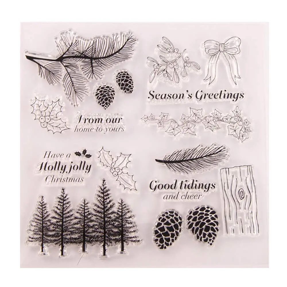 LZBRDY Christmas Trees Branch Leaves Pine Cones Bow Clear Rubber Stamps | Festive Holiday Crafting - main product image