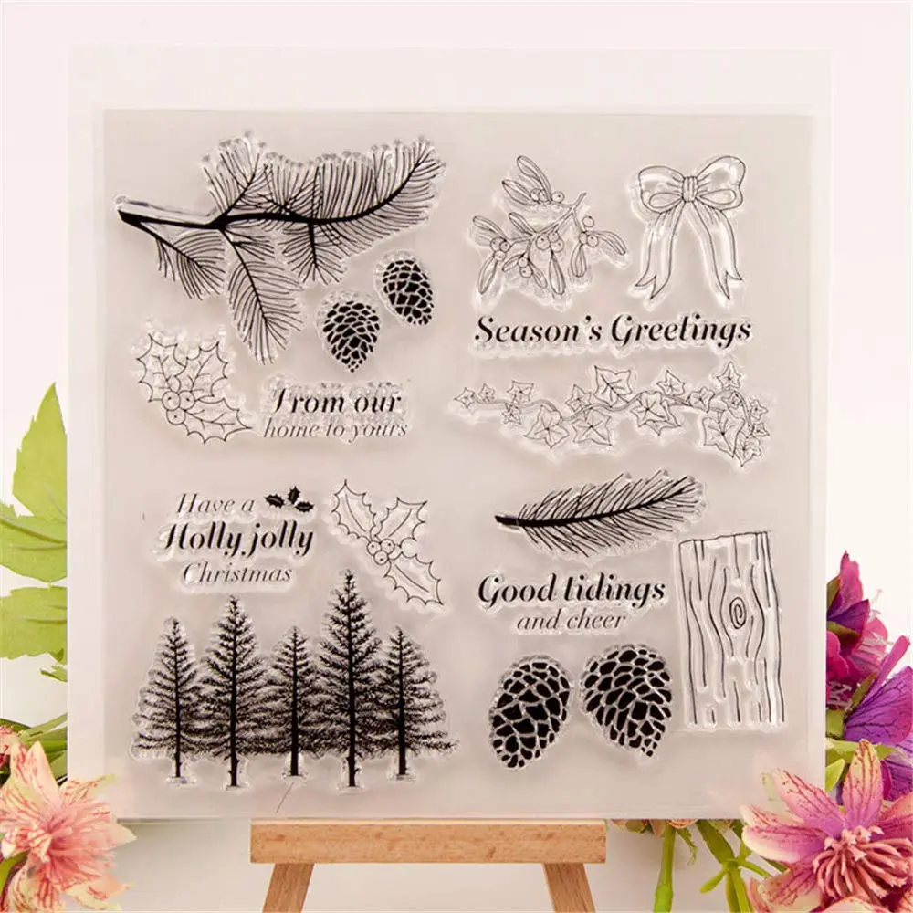 LZBRDY Christmas Trees Branch Leaves Pine Cones Bow Clear Rubber Stamps | Festive Holiday Crafting - view 2