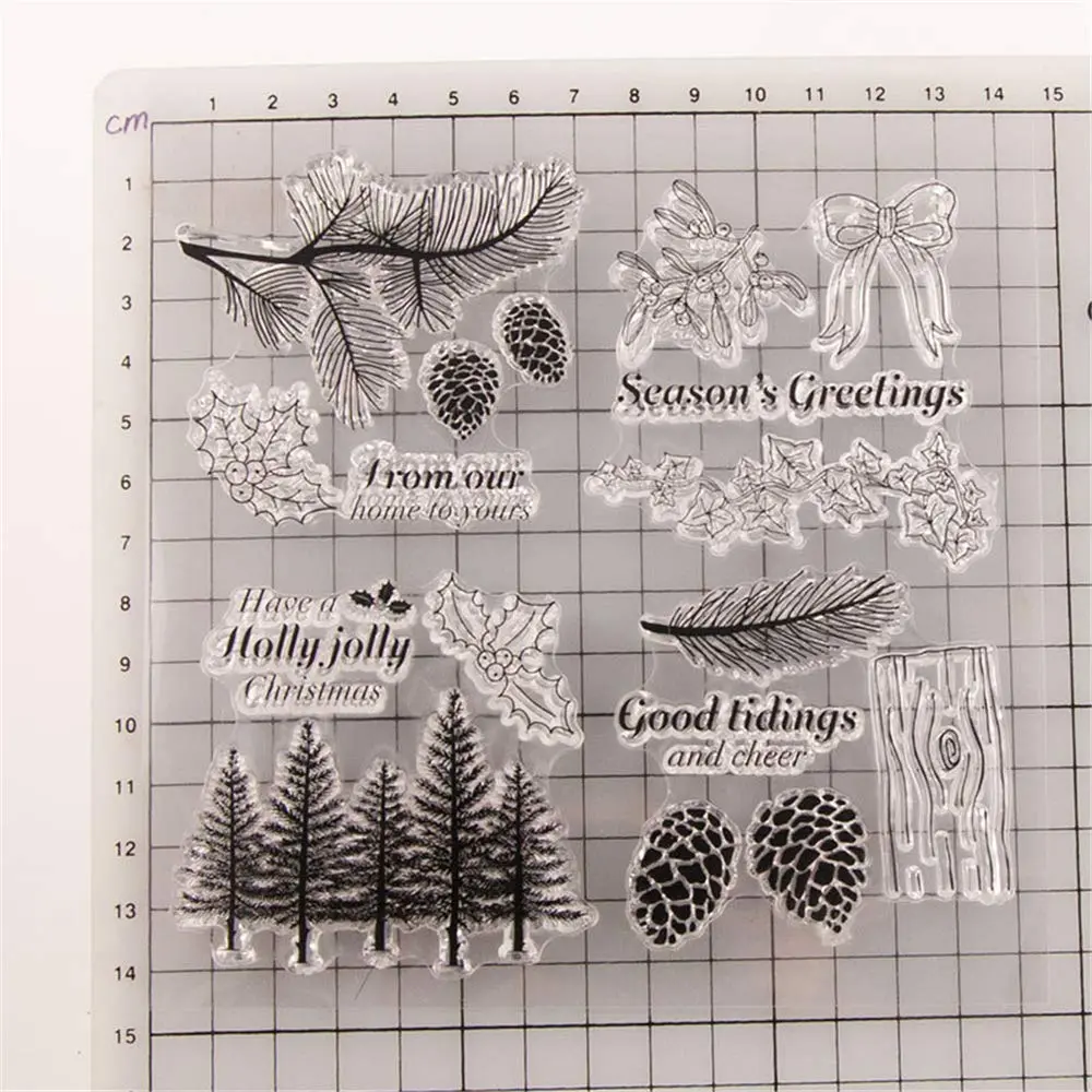 LZBRDY Christmas Trees Branch Leaves Pine Cones Bow Clear Rubber Stamps | Festive Holiday Crafting - view 3