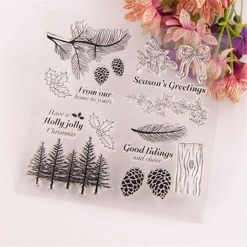 LZBRDY Christmas Trees Branch Leaves Pine Cones Bow Clear Rubber Stamps | Festive Holiday Crafting - view 4
