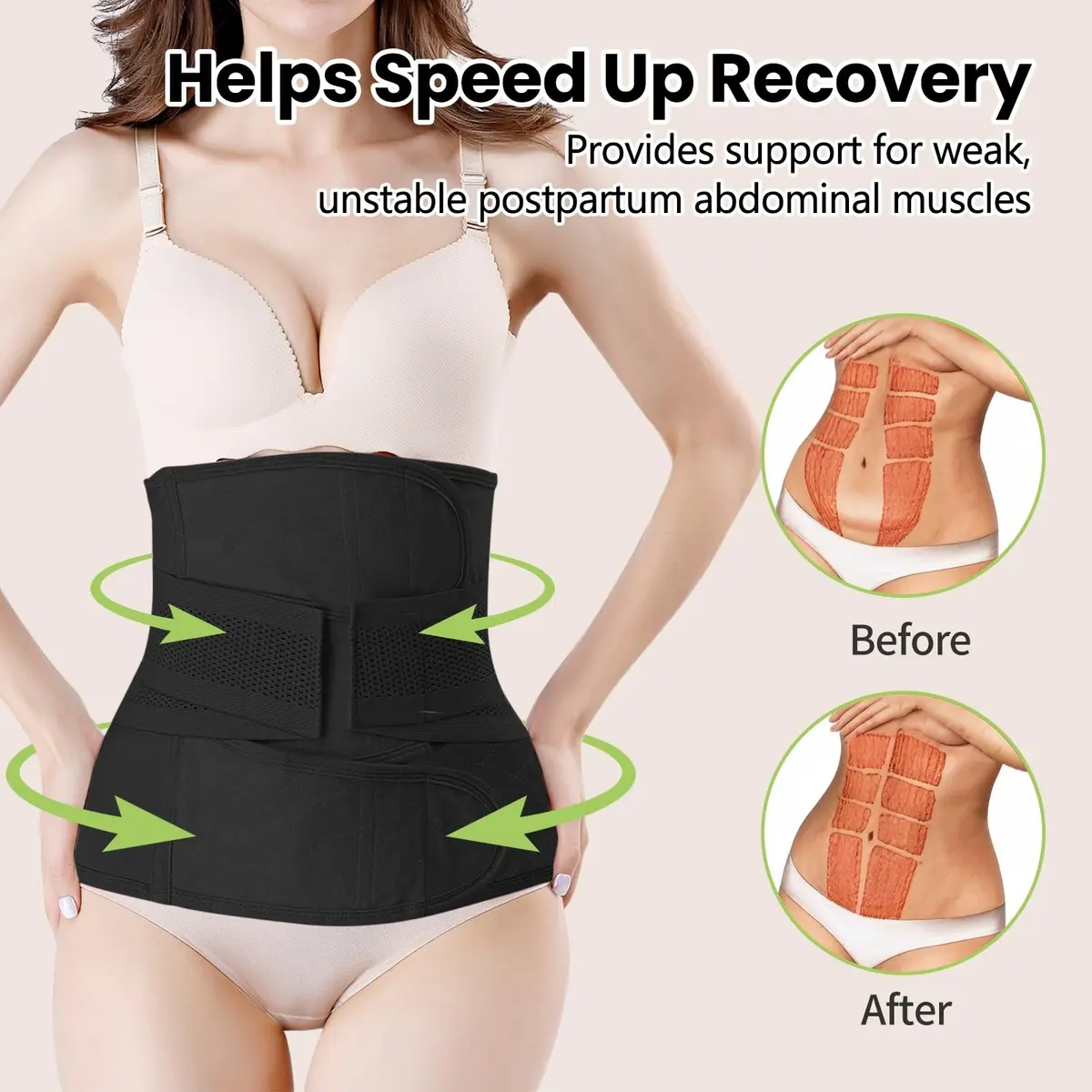 Gepoetry Postpartum Recovery Belt Belly Wrap for C-Section & Natural Birth - Black, L (33"-40" Waist) - view 3