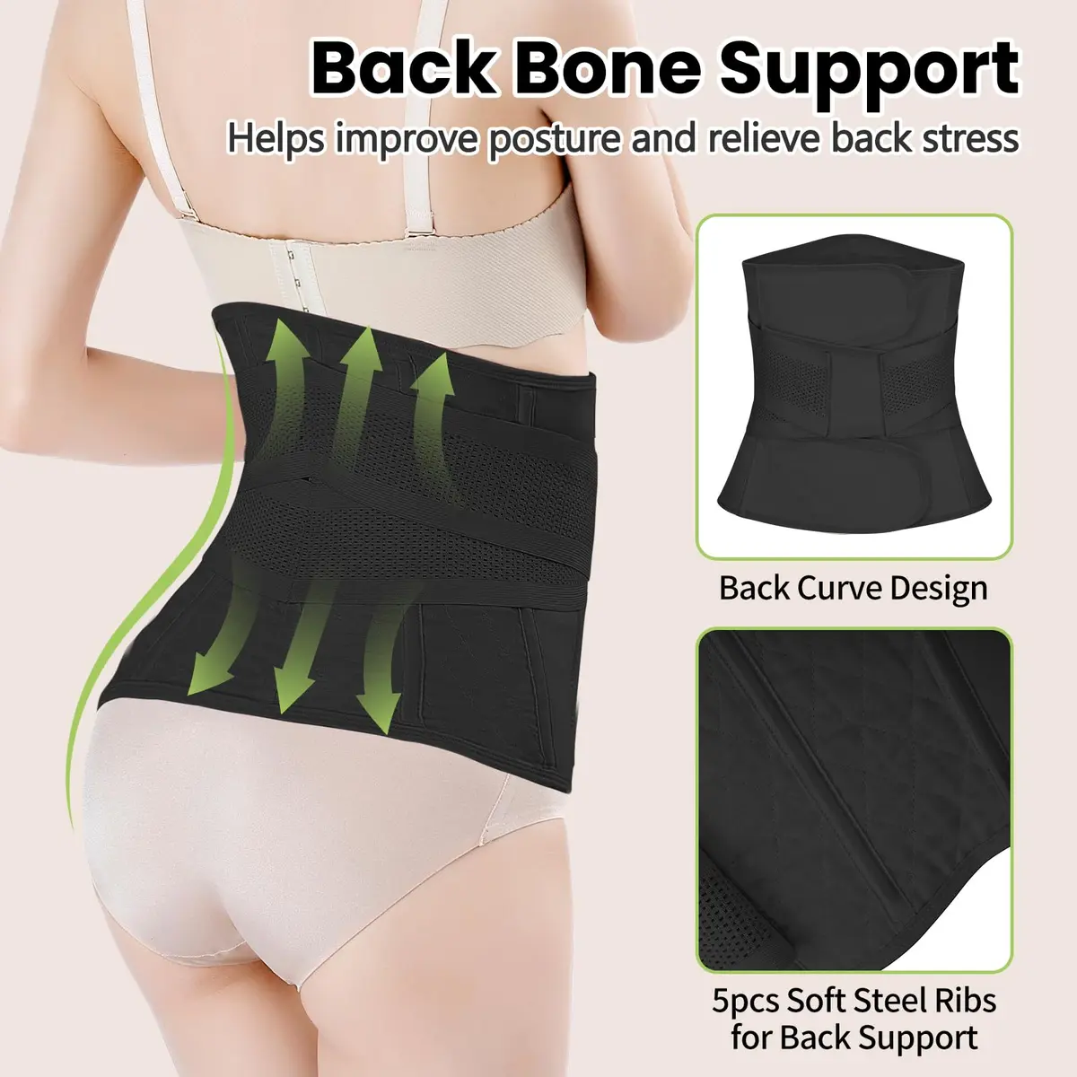 Gepoetry Postpartum Girdle C-Section Recovery Belt Belly Wrap Belly Band Black XS/S | Supports Recovery & Posture - view 6