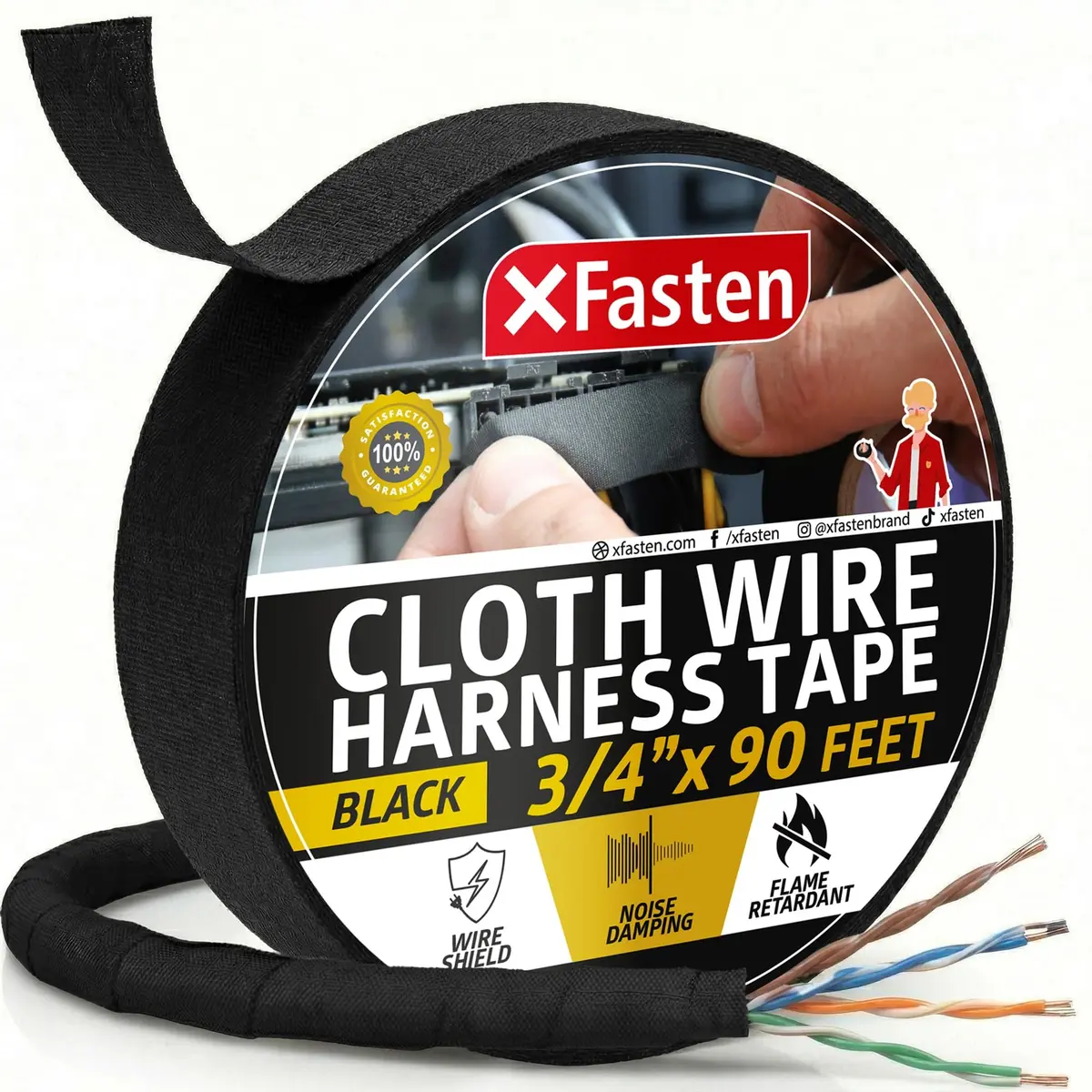 XFasten Wire Harness Tape, 3/4-Inch x 90 Feet | High Temp Automotive Felt Cloth Tape for Cables - main product image