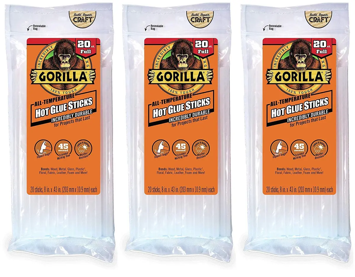 Gorilla Hot Glue Sticks, Clear, 8" Full Size, 20 Count - Weather Resistant & Extended Work Time - main product image