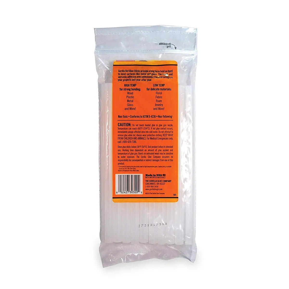 Gorilla Hot Glue Sticks, Clear, 8" Full Size, 20 Count - Weather Resistant & Extended Work Time - view 2