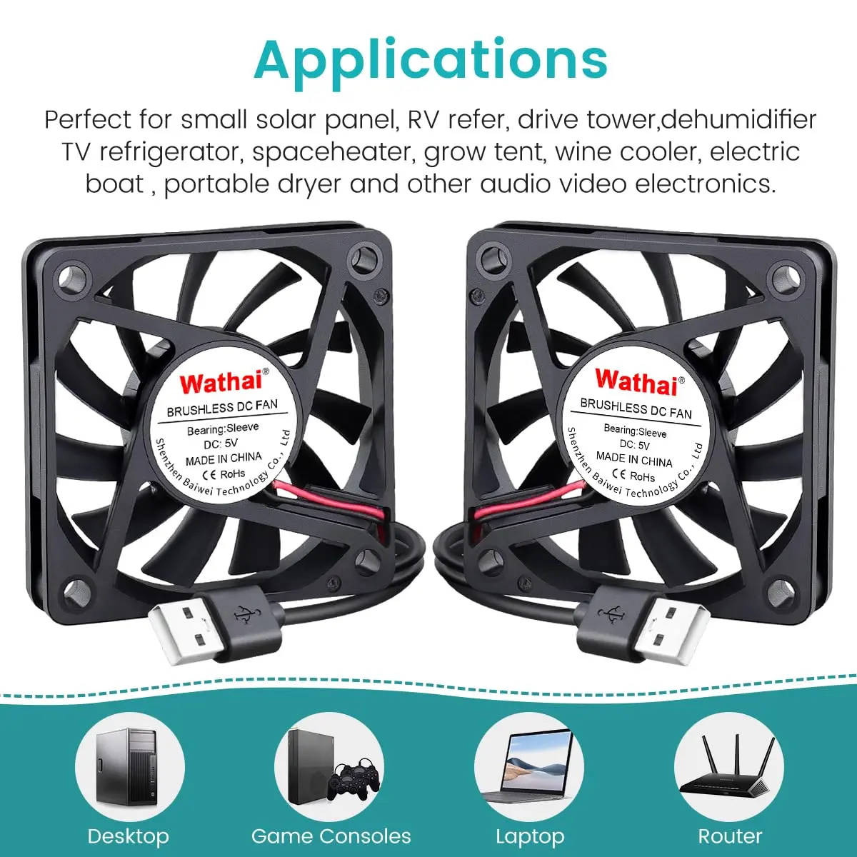 Wathai 60mm x 10mm USB Computer Fan 5V | Variable Speed Cooling for DIY & Electronics - view 4