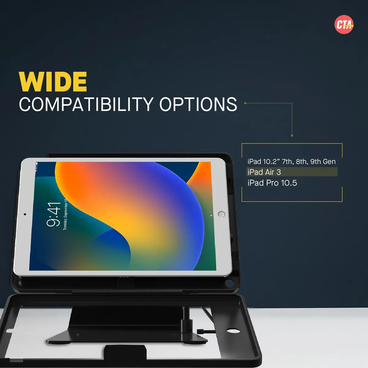 CTA Digital Dual Security Kiosk Stand with Locking Case for iPad 7th/8th/9th Gen 10.2" | Anti-theft, 360° Rotation, Secure Mounting - view 6