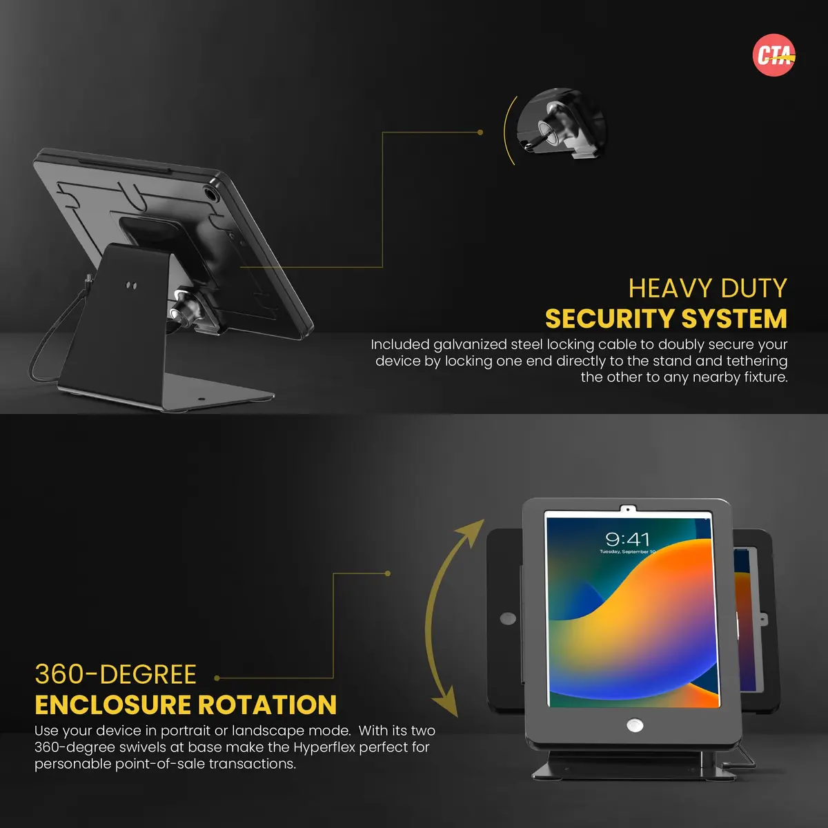 CTA Digital Dual Security Kiosk Stand with Locking Case for iPad 7th/8th/9th Gen 10.2" | Anti-theft, 360° Rotation, Secure Mounting - view 4