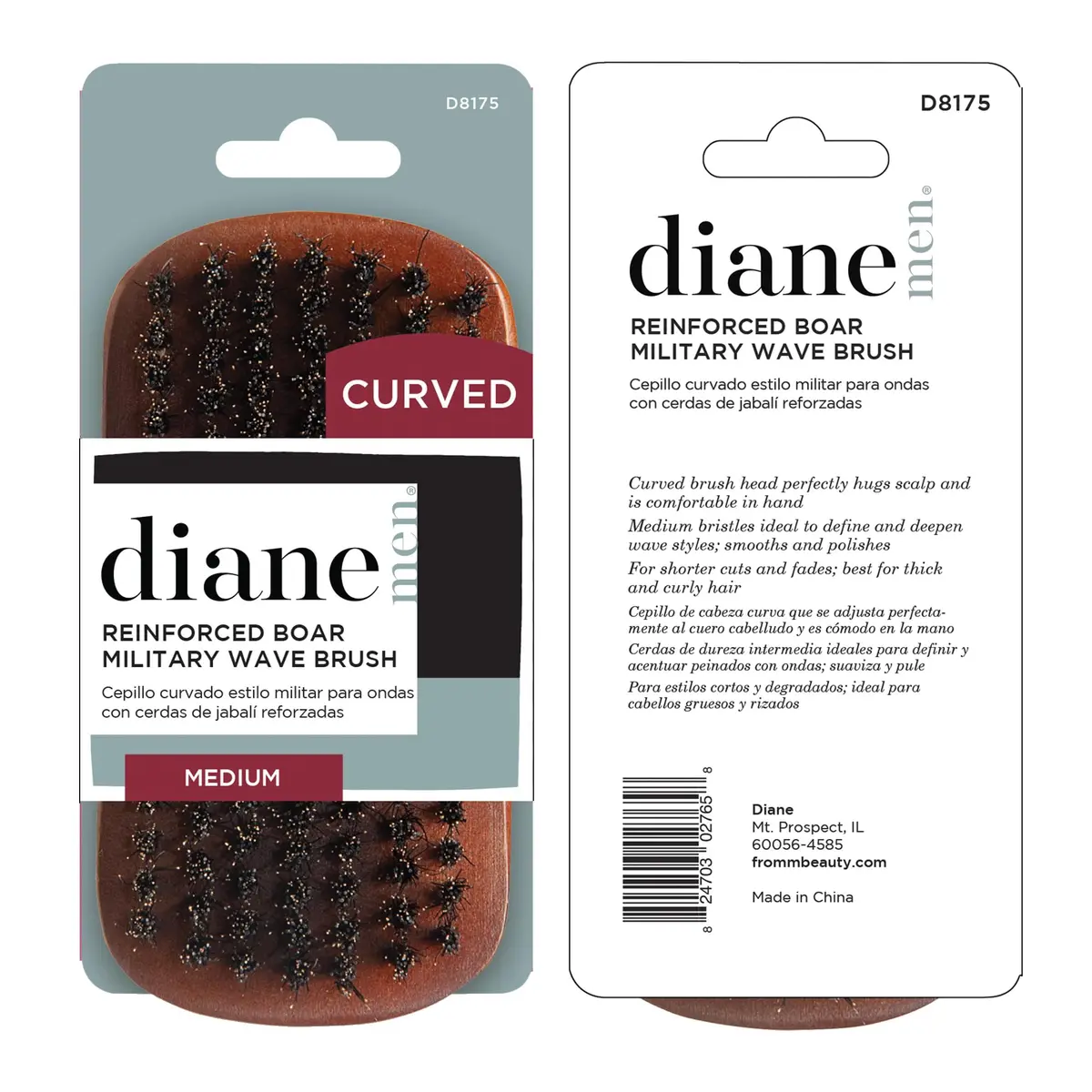 Diane Reinforced Boar Bristle Curved Military Wave Brush for Men & Barbers | Medium Bristles for Thick & Curly Hair - view 6