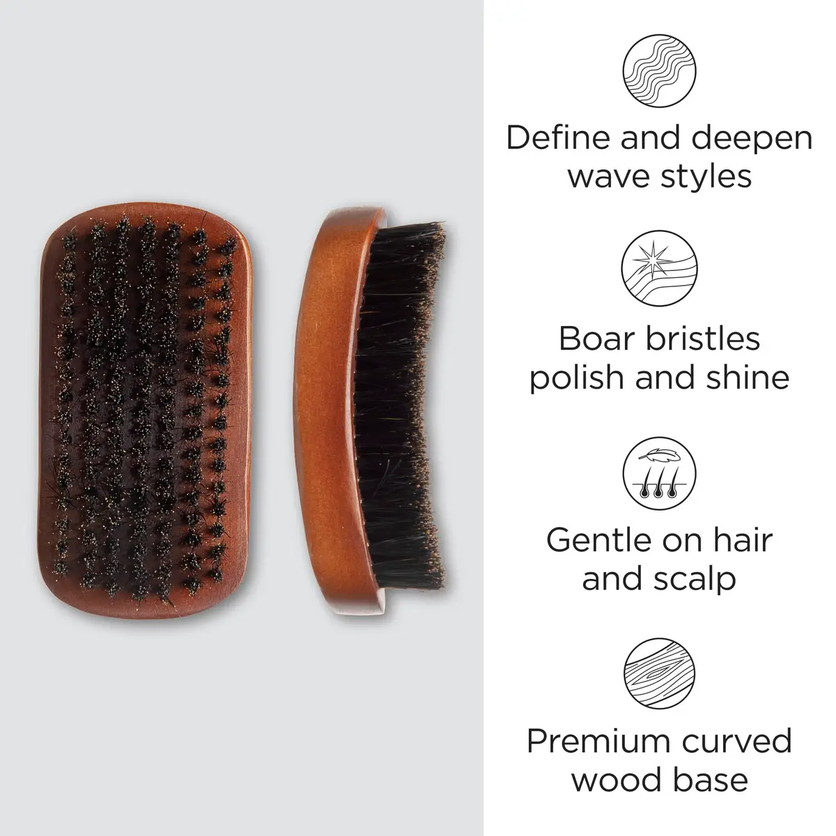 Diane Reinforced Boar Bristle Curved Military Wave Brush for Men & Barbers | Medium Bristles for Thick & Curly Hair - view 2