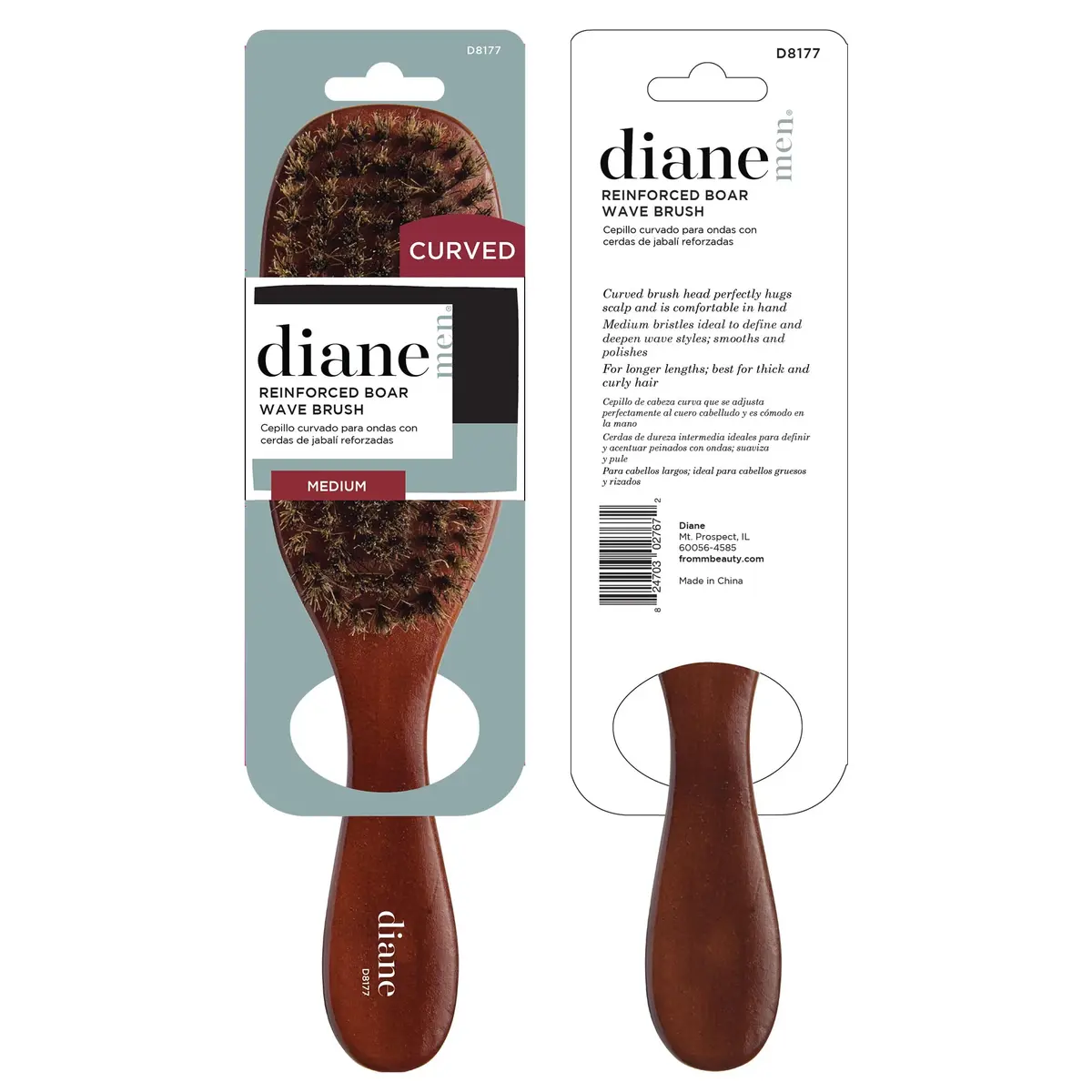 Diane Reinforced Boar Bristle Curved Wave Brush for Men & Barbers | Thick Curly Hair Detangling Smoothing Shine - view 6