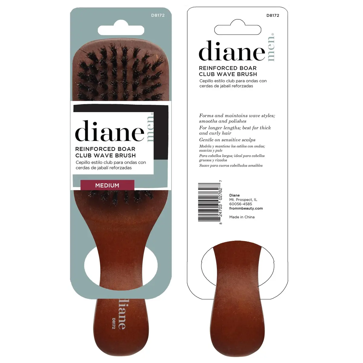 Diane Reinforced Boar Bristle Club Wave Brush for Men & Barbers – Medium Bristles for Thick & Curly Hair – 7.5" L x 2.1" W - view 6