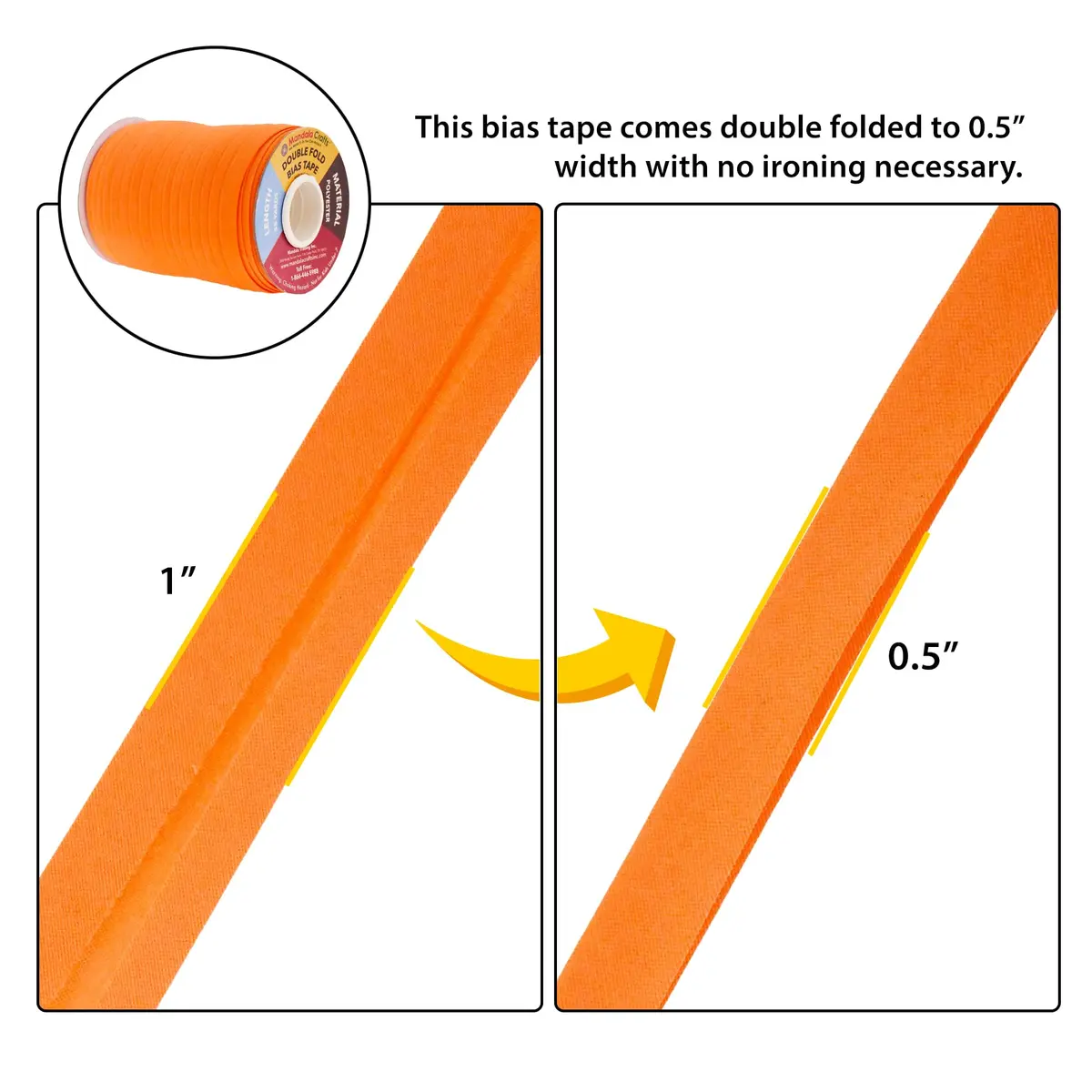 Mandala Crafts Bias Tape 55 Yds 1/2 Inch Orange Double Fold | Sewing Notions for Crafts & Apparel - view 3