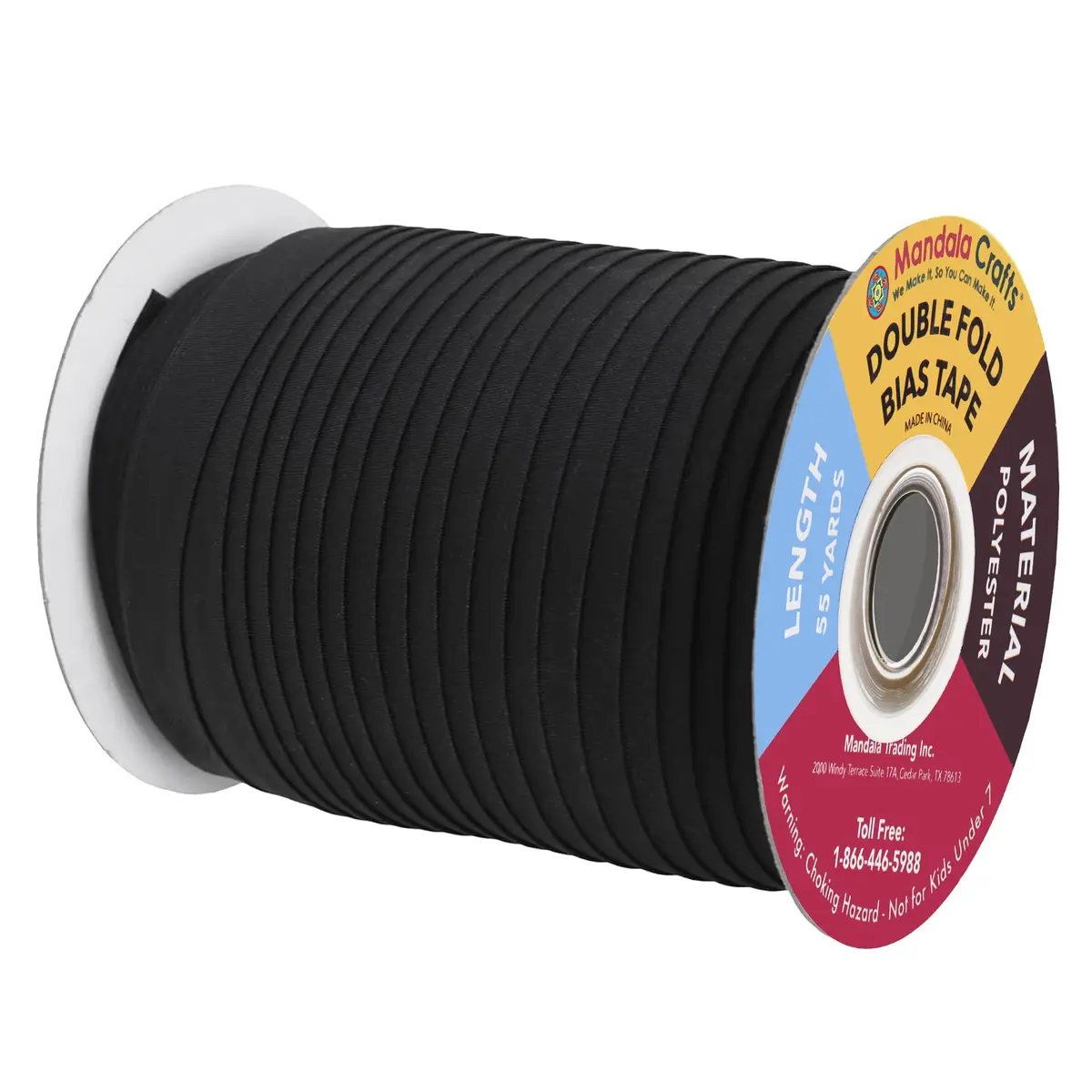 Mandala Crafts 55 Yds 1/2 Inch Black Double Fold Bias Tape for Sewing | Heavy Duty, Washable, Perfect for Garments & Home Decor - view 2
